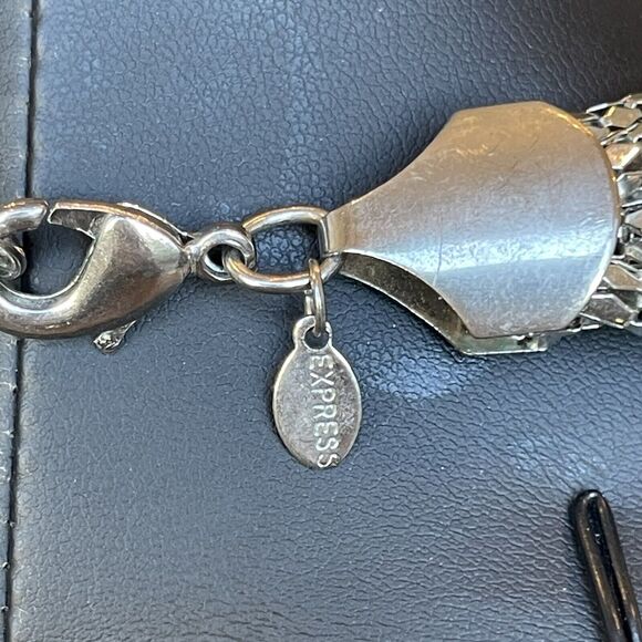 Express Braided Mesh Necklace Twisted Chain Statement Chunky Silver Tone Bling - Picture 5 of 6